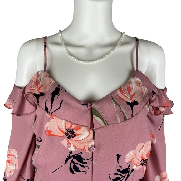 love, fire Women’s Mauve Floral Button‎ Down Cold Shoulder Dress - Size: M - Picture 3 of 8